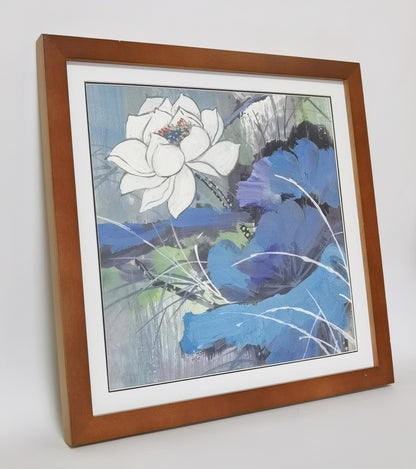 White Lotus Flowers Landscape Handmade Painting Art Solid Wood Framed Poster Picture Print Artwork