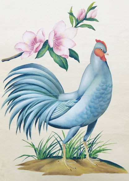 Blue Hen Chicken State Bird Handmade Art Printing Delaware Peach Blossom with Wood Frame