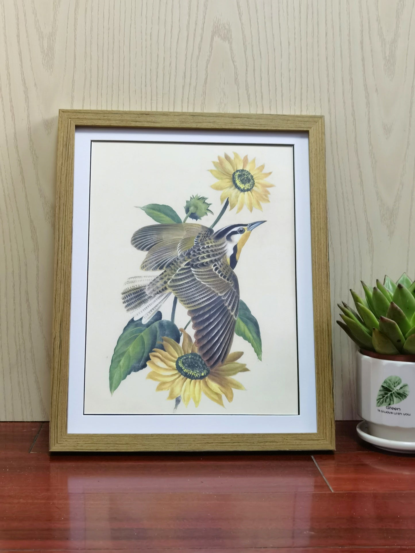 Western Meadowlark Kansas State Bird Handmade Painting Art Solid Wood Framed Poster Picture Print Artwork - Free Shipping