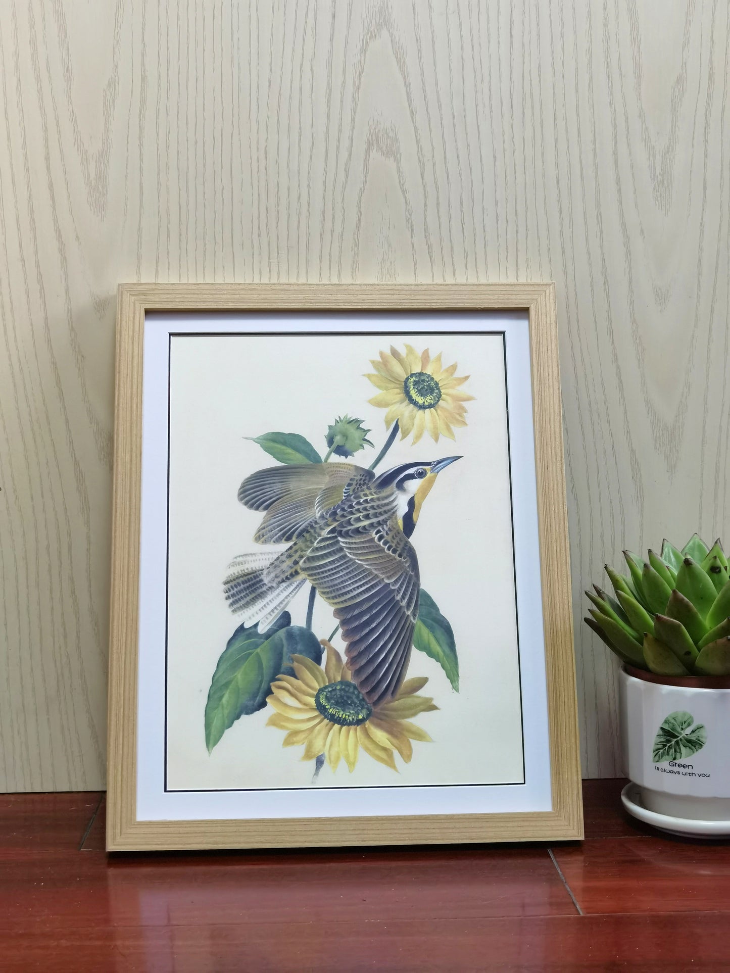 Western Meadowlark Kansas State Bird Handmade Painting Art Solid Wood Framed Poster Picture Print Artwork - Free Shipping