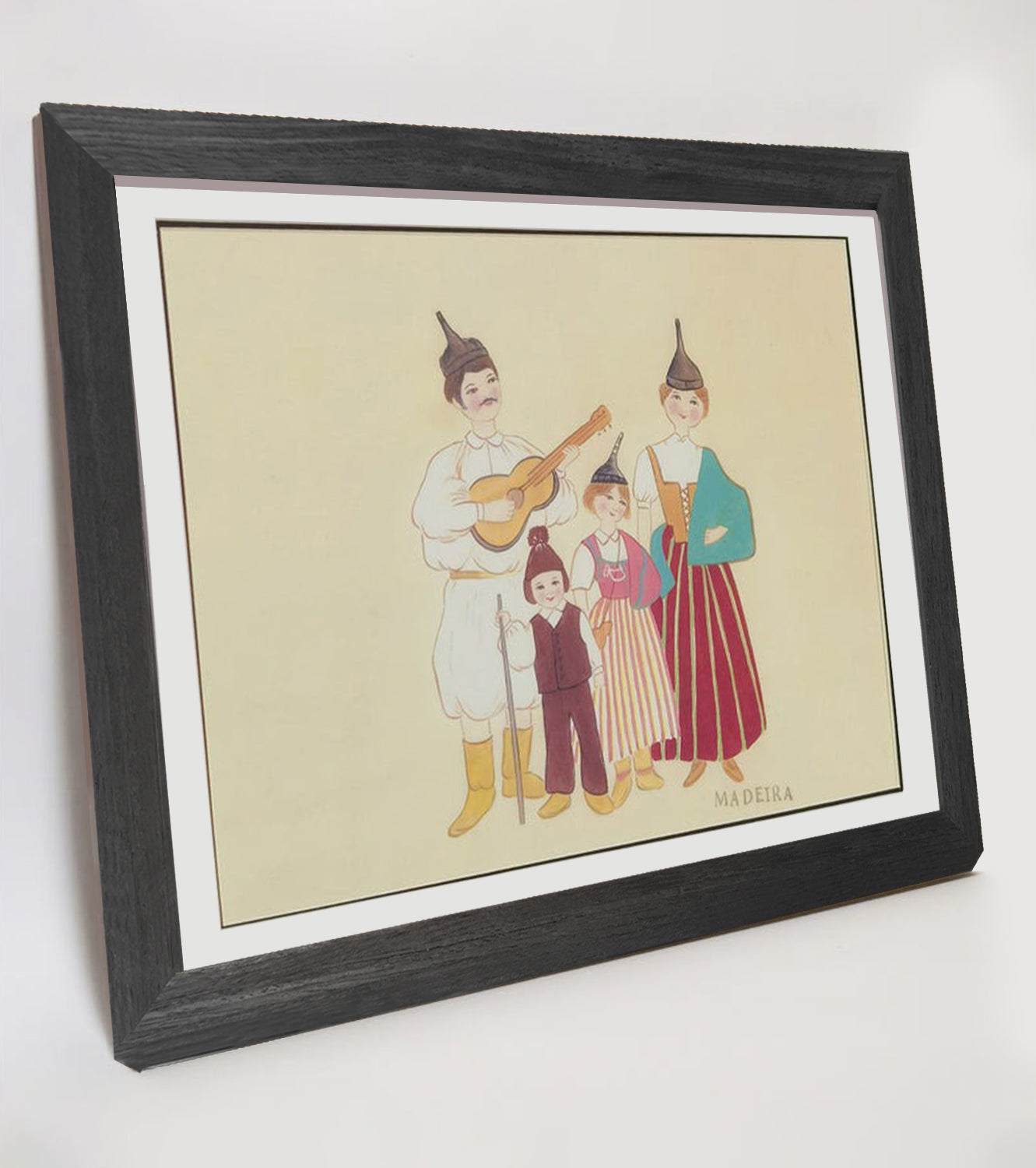 Madeira Indigenous Family Life & Traditional Costume Hand-painted Art Print - Premium MATT Paper, Natural Wood Frame, Multiple Sizes & Colors