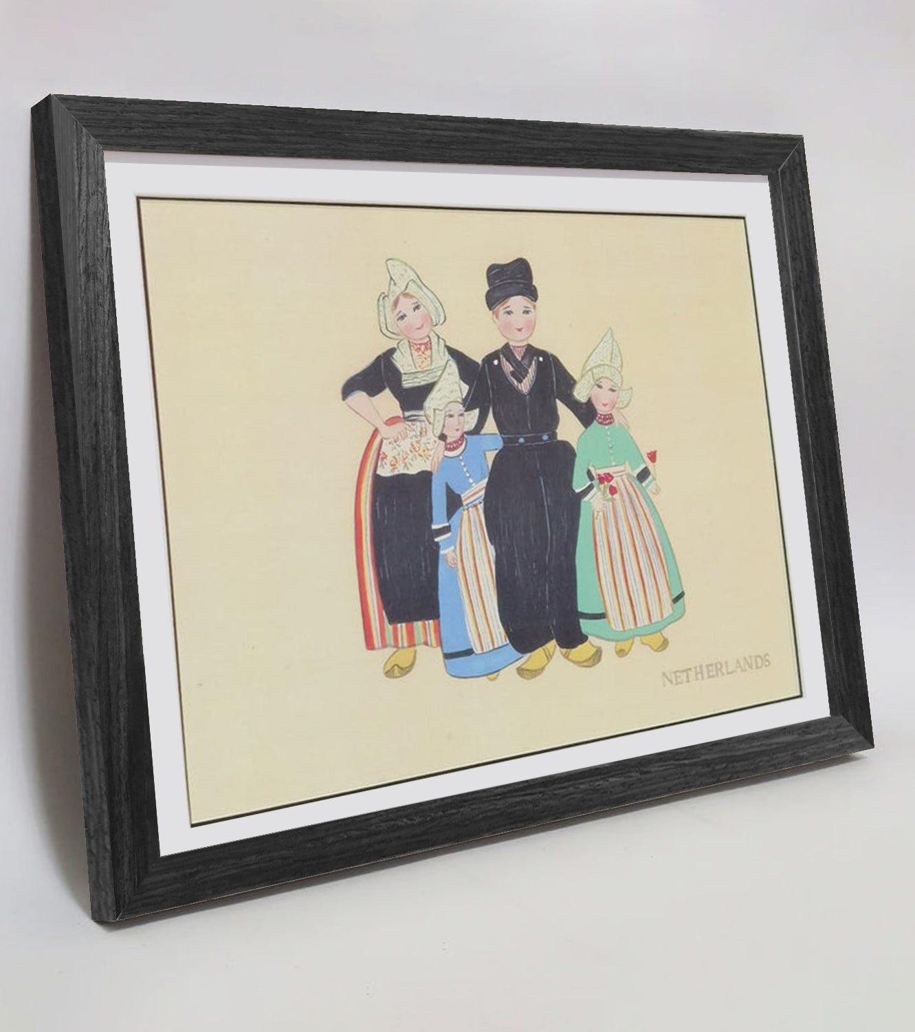 Hand-painted Dutch Traditional Family & Costume Art Print – Premium MATT Paper, Natural Wood Frame, Multiple Sizes & Colors