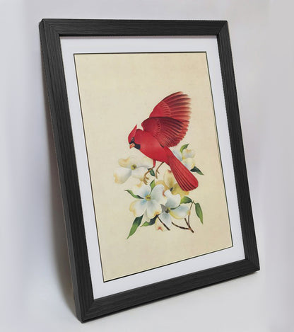 North Carolina Northern Cardinal Hand-painted Art Print - MATT Paper, Natural Wood Frame, Wall & Tabletop Décor, Perfect for Modern Homes & Offices