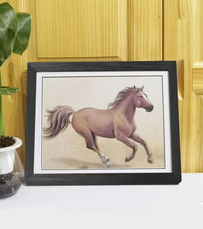 Hand-painted Brown Horse Artwork – Fine Brush Technique, Premium MATT Paper, Natural Wood Frame, Multiple Sizes & Colors