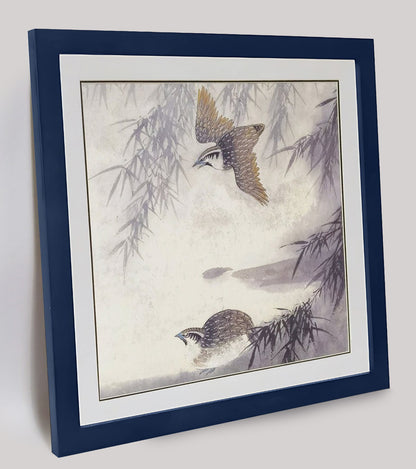 Hand-painted Quails in Bamboo Forest – Watercolor Art Print, Premium MATT Paper, Natural Wood Frame, Custom Sizes & Colors