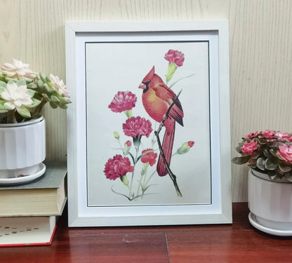 Cardinal North Carolina Bird Handmade Painting Art Solid Wood Framed Poster Picture Print Artwork GEM ORIGINAL