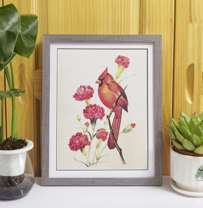 Cardinal North Carolina Bird Handmade Painting Art Solid Wood Framed Poster Picture Print Artwork GEM ORIGINAL