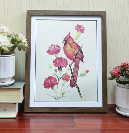 Cardinal North Carolina Bird Handmade Painting Art Solid Wood Framed Poster Picture Print Artwork GEM ORIGINAL