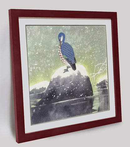 Hand-painted Reed Duck in Snowy Scene – Watercolor Art Print, Premium MATT Paper, Natural Wood Frame, Custom Sizes & Colors