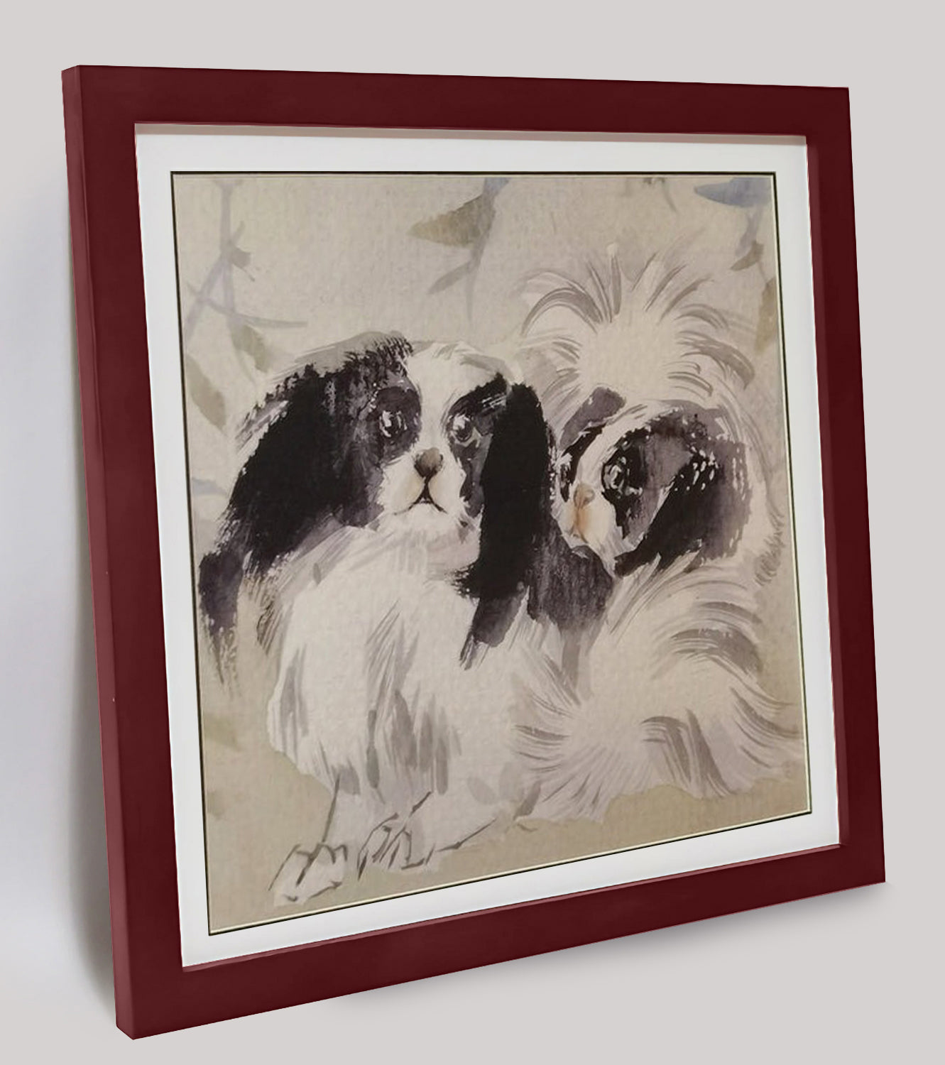 Watercolor Pekingese Dogs Art Print – Hand-painted, Premium MATT Paper, Natural Wood Frame, Multiple Sizes & Colors