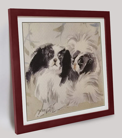 Watercolor Pekingese Dogs Art Print – Hand-painted, Premium MATT Paper, Natural Wood Frame, Multiple Sizes & Colors