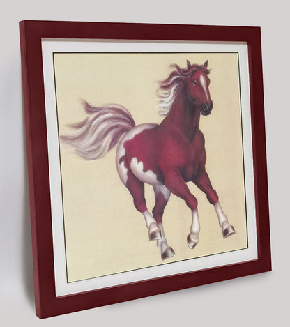 Hand-painted Ferghana Horse Artwork – Fine Brush Technique, Premium MATT Paper, Natural Wood Frame, Multiple Sizes & Colors