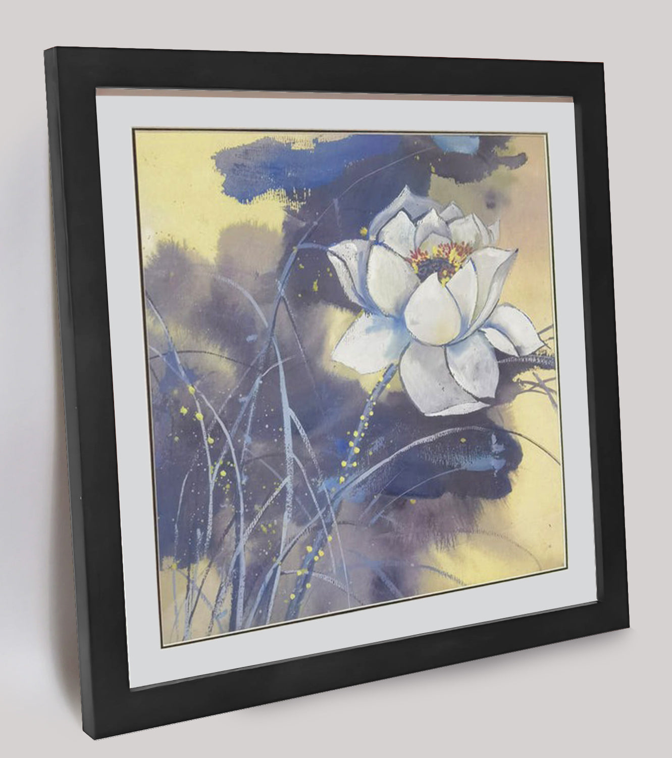 Hand-painted White Lotus Artwork – Watercolor Technique, Premium MATT Paper, Natural Wood Frame, Multiple Sizes & Colors