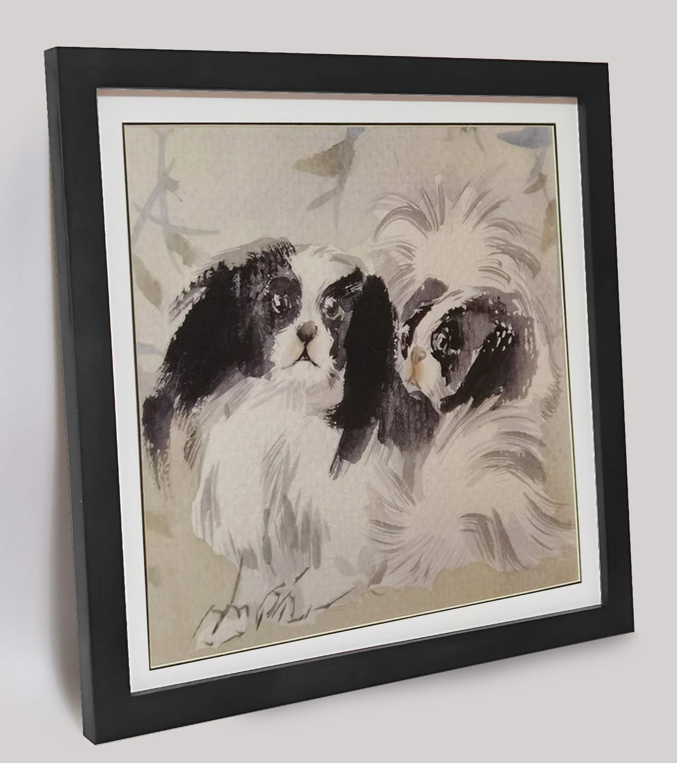Watercolor Pekingese Dogs Art Print – Hand-painted, Premium MATT Paper, Natural Wood Frame, Multiple Sizes & Colors