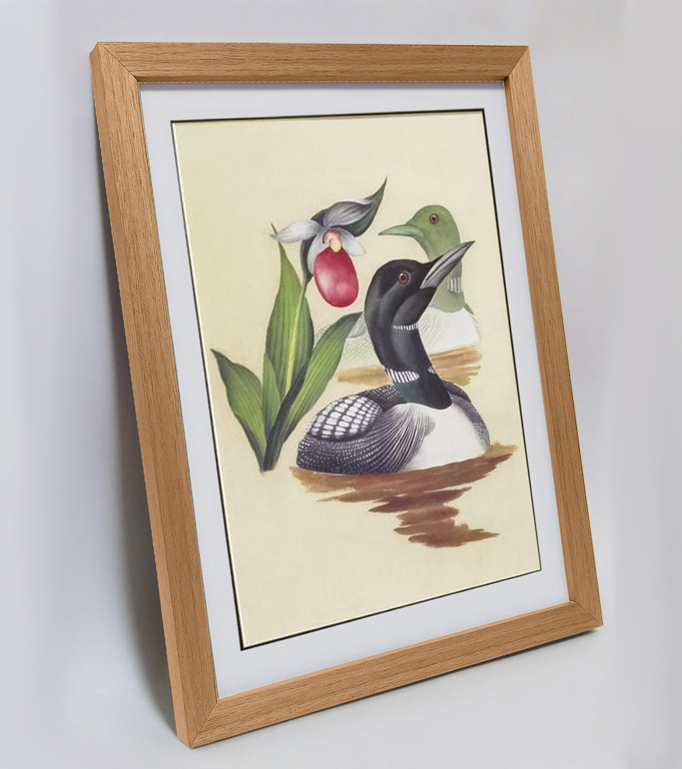 Minnesota Common Loon Hand-painted Art Print - Premium MATT Paper, Natural Wood Frame, Multiple Sizes & Colors, Wall & Tabletop Décor