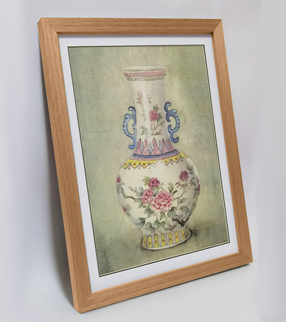 Hand-painted Famille Rose Porcelain Vase Artwork – Fine Brush Technique, Premium MATT Paper, Natural Wood Frame, Multiple Sizes & Colors
