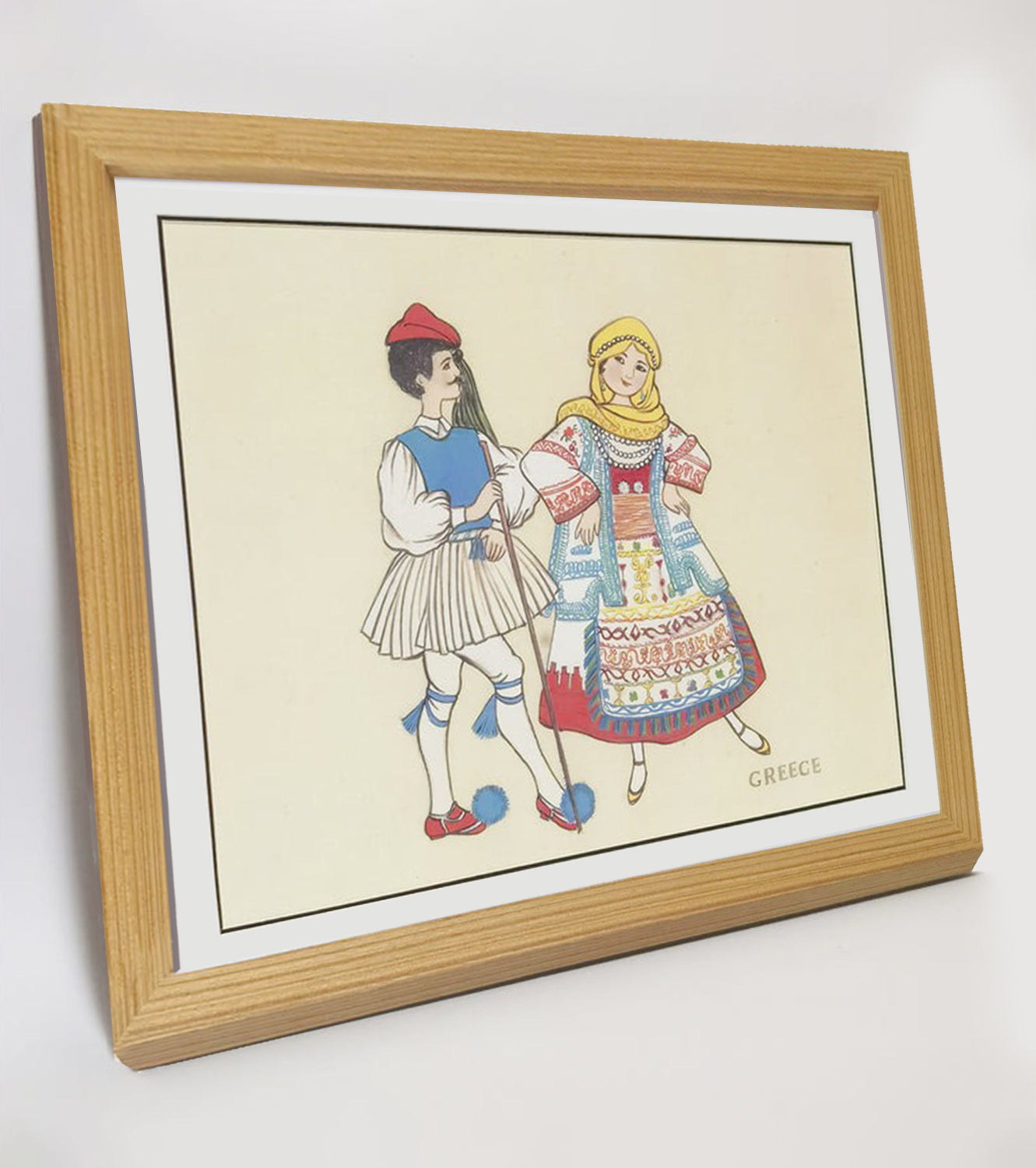 Madeira Indigenous Family Life & Traditional Costume Hand-painted Art Print - Premium MATT Paper, Natural Wood Frame, Multiple Sizes & Colors