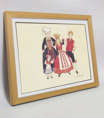 Hand-painted Norway Traditional Family &amp; Costume Art Print – Premium MATT Paper, Natural Wood Frame, Multiple Sizes &amp; Colors
