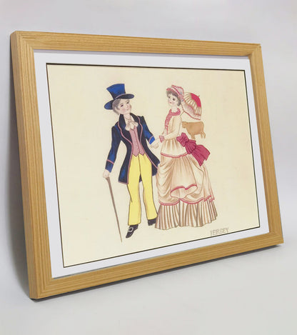 Hand-painted Jersey Traditional Folk Art Print – Ethnic Costume, Natural Wood Frame, Premium MATT Paper, Multiple Sizes & Colors