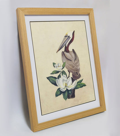 Louisiana Brown Pelican Hand-painted Art Print - Premium MATT Paper, Natural Wood Frame, Wall &amp; Tabletop Décor, Multiple Sizes & Colors
