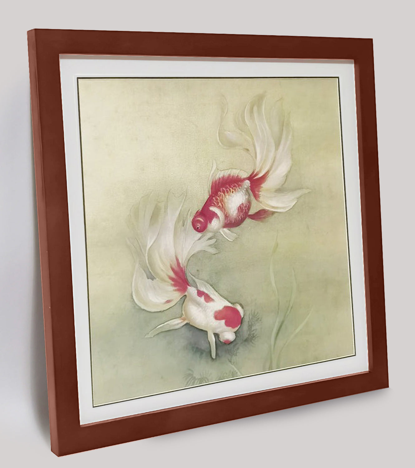 Hand-painted Fantail Goldfish Artwork – Gongbi Technique, Premium MATT Paper, Natural Wood Frame, Multiple Sizes & Colors