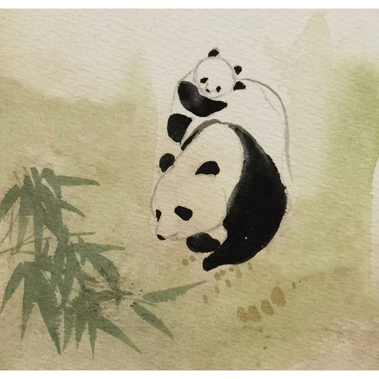 Panda Mother's Love Landscape Handmade Painting Art Solid Wood Framed Poster Picture Print Artwork