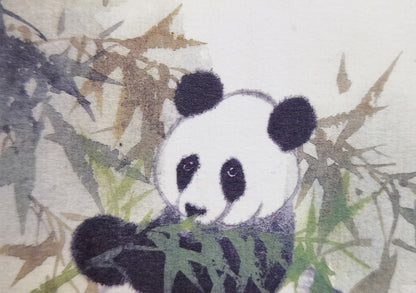 Panda Vividland Handmade Art Printing Eatting bamboo Playful Cute with Wood Frame