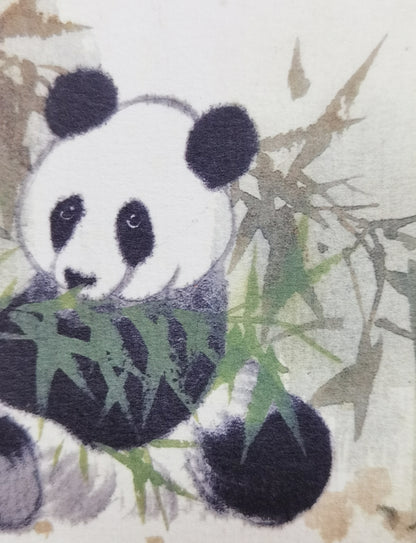 Panda Vividland Handmade Art Printing Eatting bamboo Playful Cute with Wood Frame