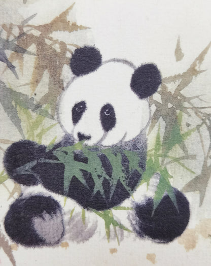 Panda Vividland Handmade Art Printing Eatting bamboo Playful Cute with Wood Frame