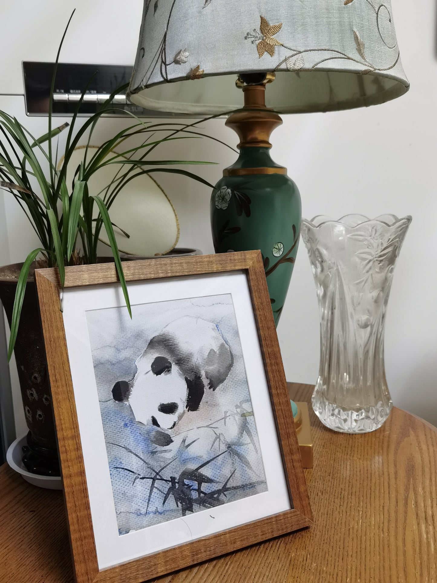 Panda Vividland Handmade Art Printing Bamboo Playful Cute with Wood Frame