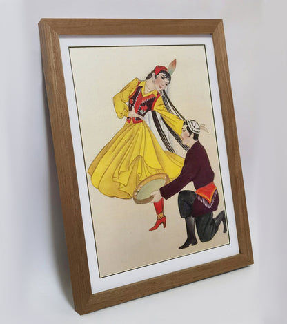 Hand-painted Uyghur Dancers Artwork – Fine Brush Technique, Premium MATT Paper, Natural Wood Frame, Multiple Sizes & Colors