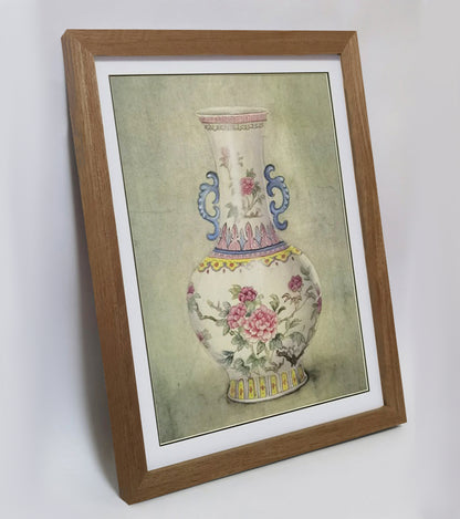 Hand-painted Famille Rose Porcelain Vase Artwork – Fine Brush Technique, Premium MATT Paper, Natural Wood Frame, Multiple Sizes & Colors