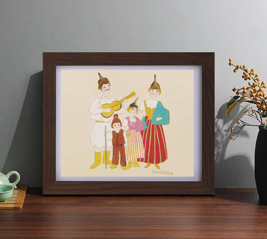 Madeira Folk Costume Handmade Art Print with Wooden Frame