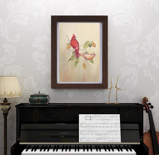 Cardinal American State Bird Handmade Art Print with Wood Frame