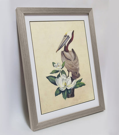 Louisiana Brown Pelican Hand-painted Art Print - Premium MATT Paper, Natural Wood Frame, Wall &amp; Tabletop Décor, Multiple Sizes & Colors