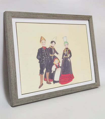Hand-painted Icelandic Folk Art Print – Traditional Costumes, Natural Wood Frame, Premium MATT Paper, Multiple Sizes & Colors