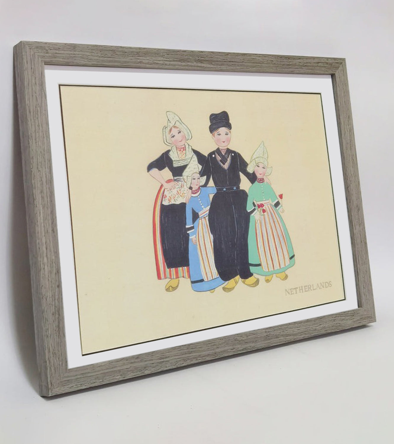 Hand-painted Dutch Traditional Family & Costume Art Print – Premium MATT Paper, Natural Wood Frame, Multiple Sizes & Colors