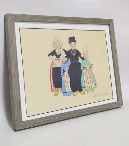 Hand-painted Dutch Traditional Family & Costume Art Print – Premium MATT Paper, Natural Wood Frame, Multiple Sizes & Colors