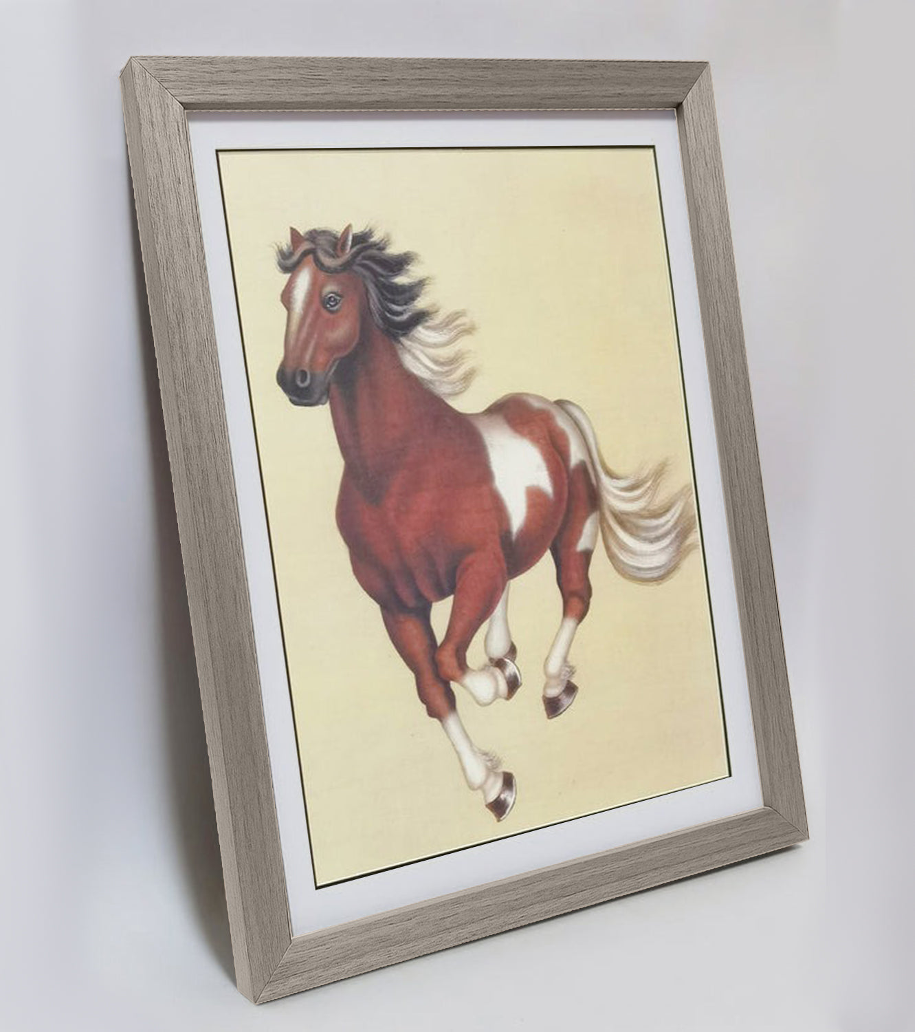 Hand-painted Clydesdale Horse Artwork – Fine Brush Technique, Premium MATT Paper, Natural Wood Frame, Multiple Sizes & Colors