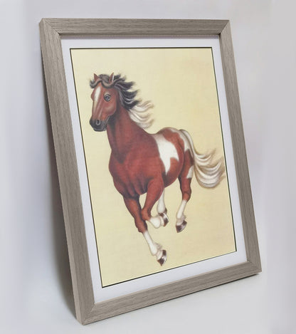 Hand-painted Clydesdale Horse Artwork – Fine Brush Technique, Premium MATT Paper, Natural Wood Frame, Multiple Sizes & Colors