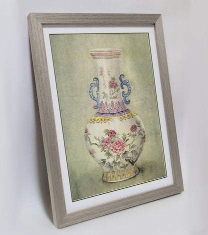 Hand-painted Famille Rose Porcelain Vase Artwork – Fine Brush Technique, Premium MATT Paper, Natural Wood Frame, Multiple Sizes & Colors