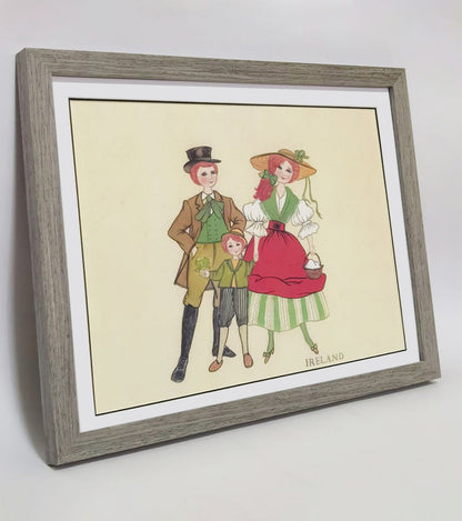 Hand-painted Ireland Traditional Family & Costume Art Print – Premium MATT Paper, Natural Wood Frame, Multiple Sizes & Colors