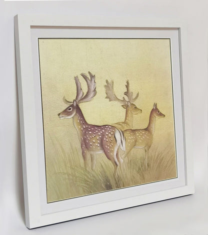 Hand-painted Deer Herd Artwork – Wild & Lifelike, Premium MATT Paper, Natural Wood Frame, Multiple Sizes & Colors