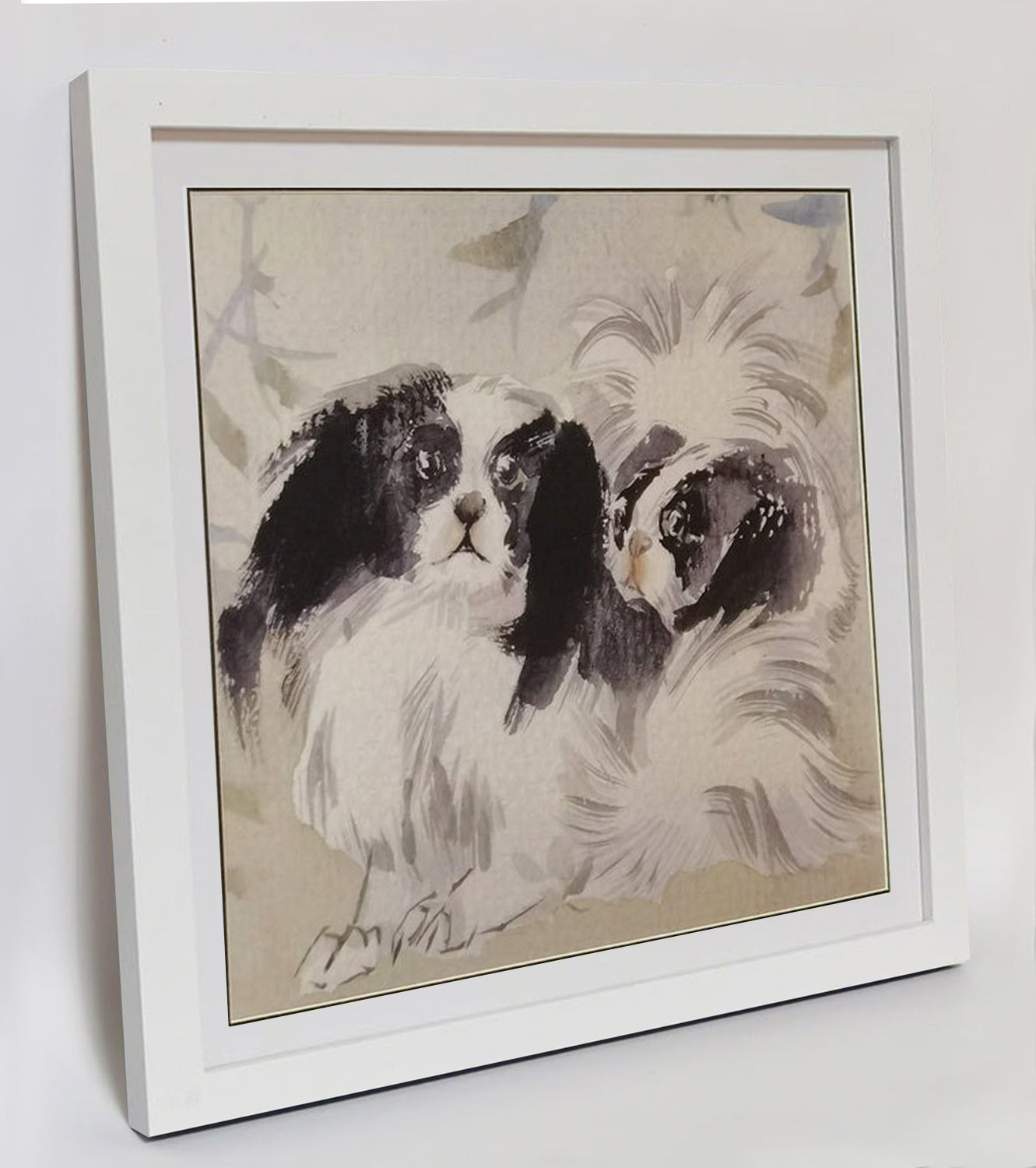 Watercolor Pekingese Dogs Art Print – Hand-painted, Premium MATT Paper, Natural Wood Frame, Multiple Sizes & Colors