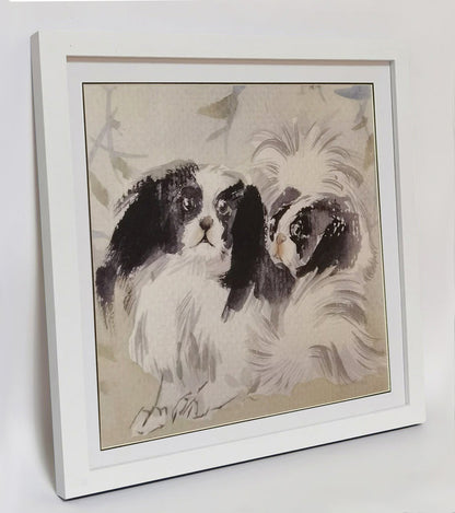 Watercolor Pekingese Dogs Art Print – Hand-painted, Premium MATT Paper, Natural Wood Frame, Multiple Sizes & Colors