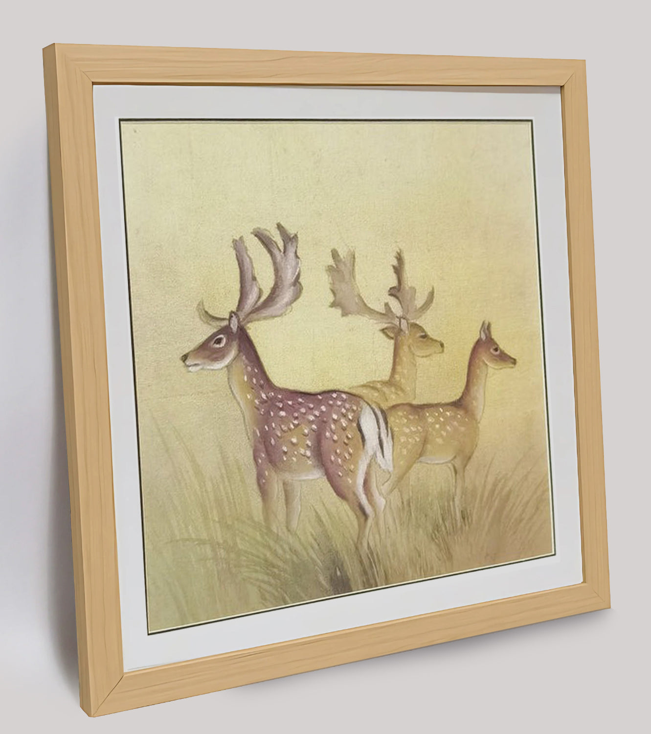 Hand-painted Deer Herd Artwork – Wild & Lifelike, Premium MATT Paper, Natural Wood Frame, Multiple Sizes & Colors