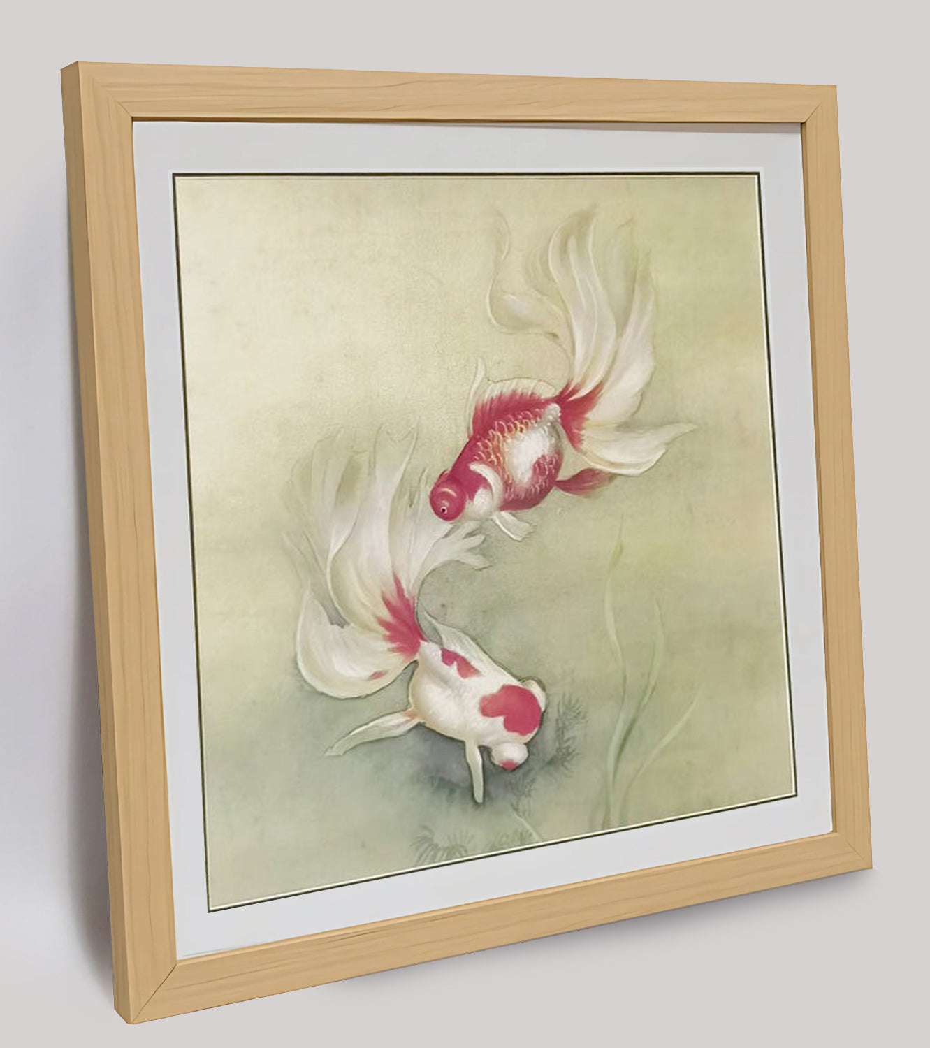 Hand-painted Fantail Goldfish Artwork – Gongbi Technique, Premium MATT Paper, Natural Wood Frame, Multiple Sizes & Colors