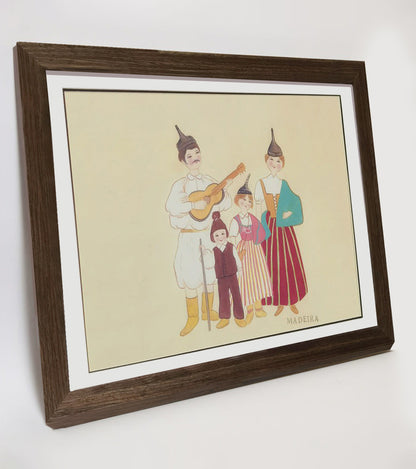 Madeira Indigenous Family Life & Traditional Costume Hand-painted Art Print - Premium MATT Paper, Natural Wood Frame, Multiple Sizes & Colors