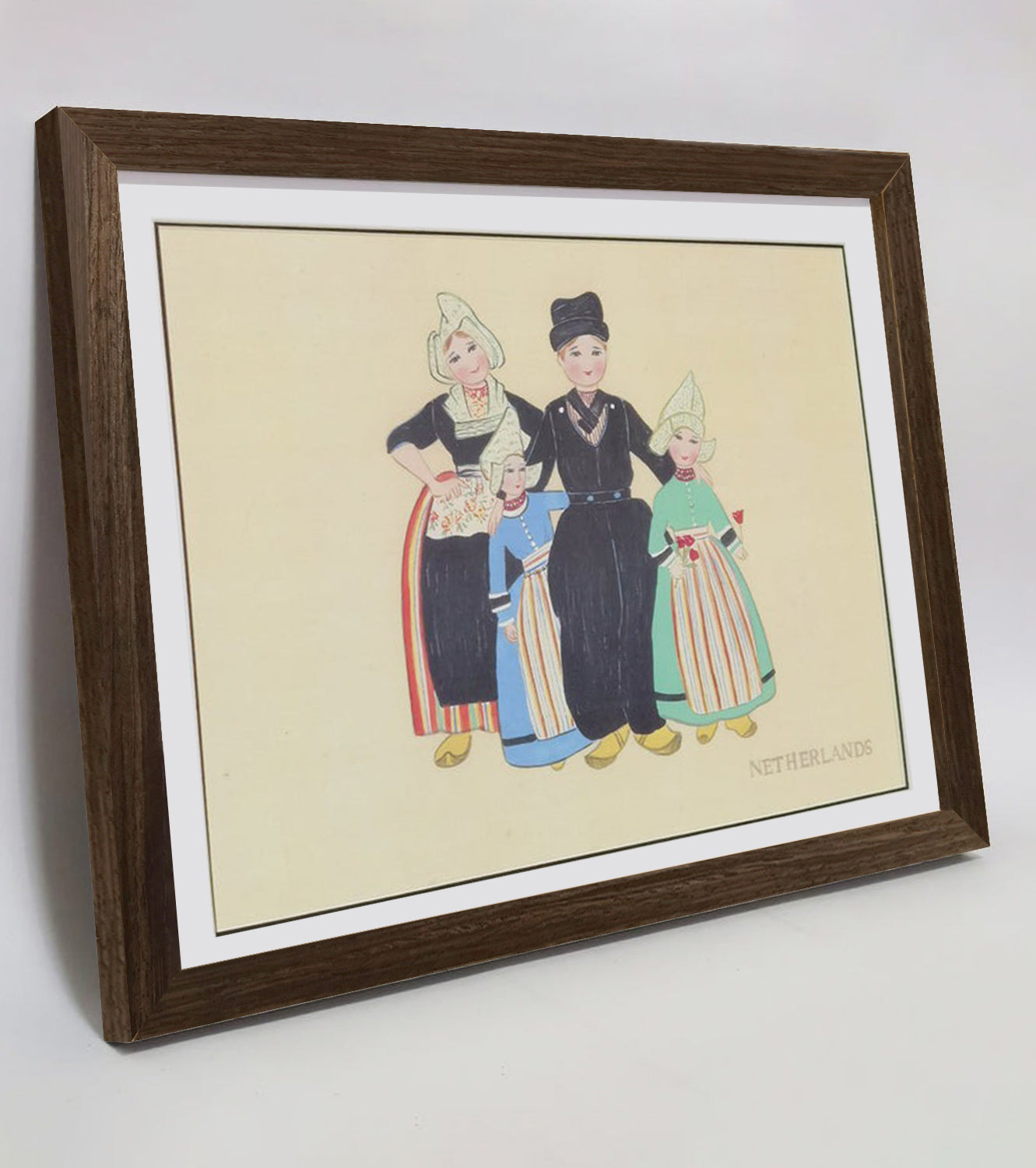 Hand-painted Dutch Traditional Family & Costume Art Print – Premium MATT Paper, Natural Wood Frame, Multiple Sizes & Colors
