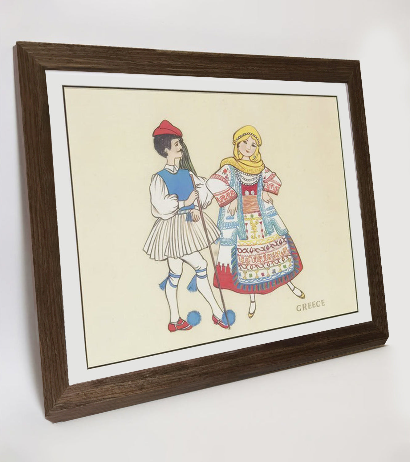 Madeira Indigenous Family Life & Traditional Costume Hand-painted Art Print - Premium MATT Paper, Natural Wood Frame, Multiple Sizes & Colors